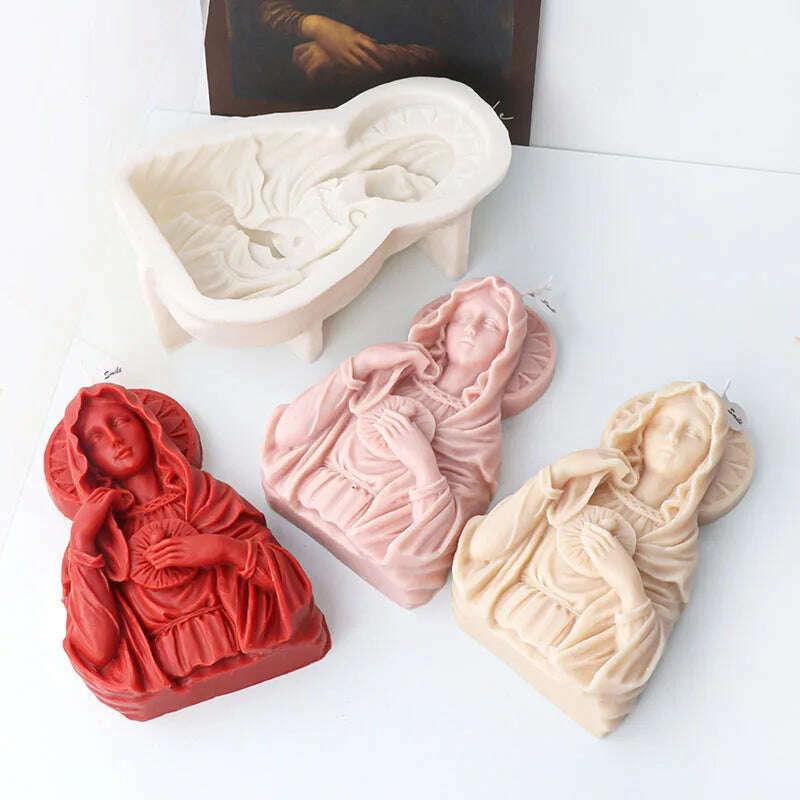 KIMLUD, Large Size Virgin Mary Bust Sculpture Candle Silicone Mold DIY Abstract Madonna Statue Gypsum Candle Resin Mould Religious Decor, KIMLUD Womens Clothes