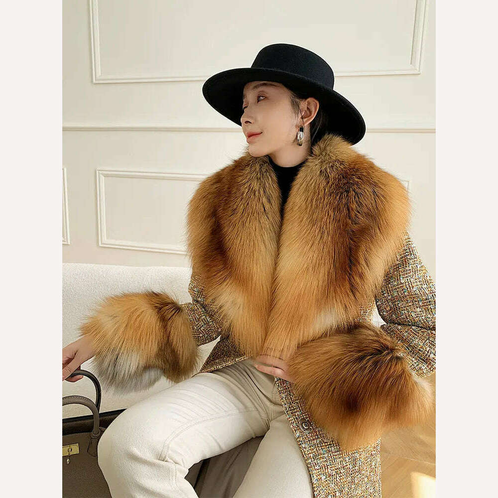 KIMLUD, Large Size Winter Real Fur Collar Cuffs Set Neck Warmer Women Fur Shawl Furry Fluffy Fox Fur Scarf Luxury Scarves Coat Decor, KIMLUD Womens Clothes