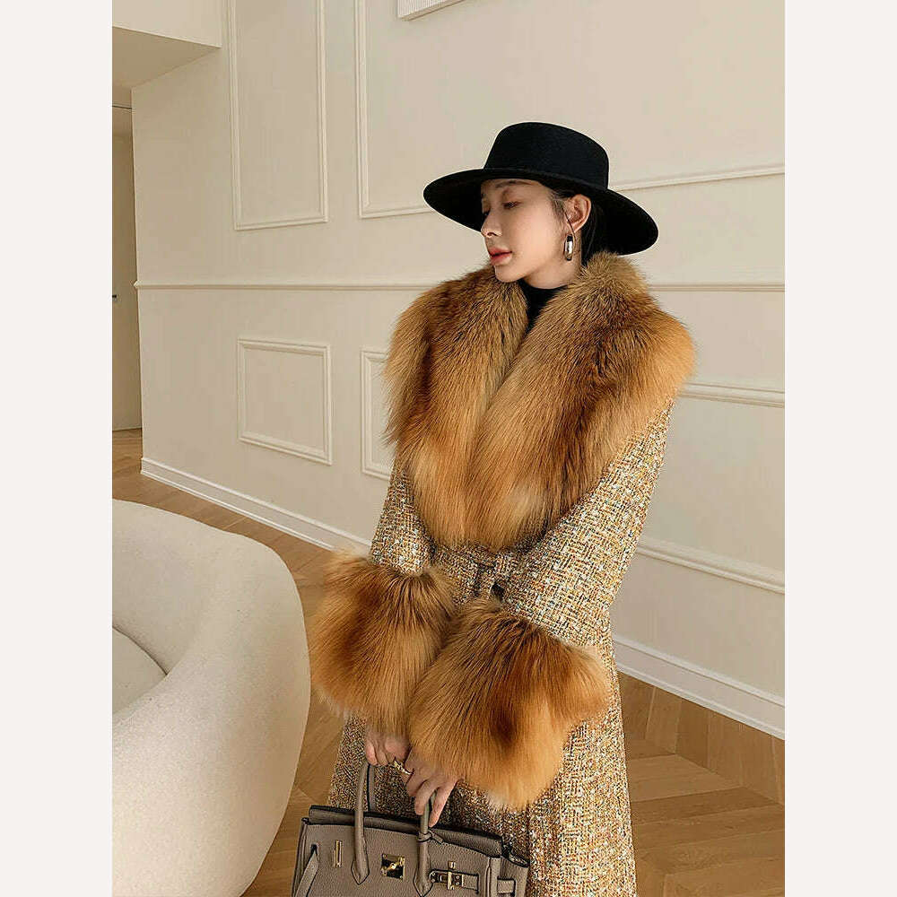 KIMLUD, Large Size Winter Real Fur Collar Cuffs Set Neck Warmer Women Fur Shawl Furry Fluffy Fox Fur Scarf Luxury Scarves Coat Decor, KIMLUD Women's Clothes