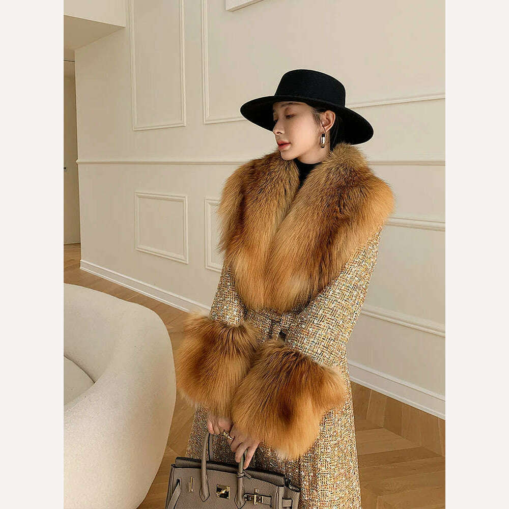 Large Size Winter Real Fur Collar Cuffs Set Neck Warmer Women Fur Shawl Furry Fluffy Fox Fur Scarf Luxury Scarves Coat Decor - KIMLUD