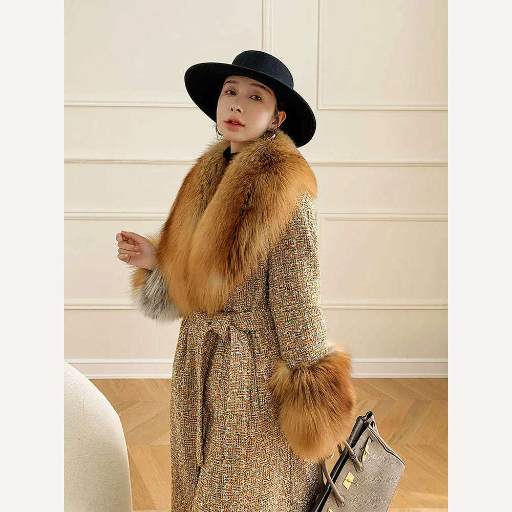 Large Size Winter Real Fur Collar Cuffs Set Neck Warmer Women Fur Shawl Furry Fluffy Fox Fur Scarf Luxury Scarves Coat Decor - KIMLUD