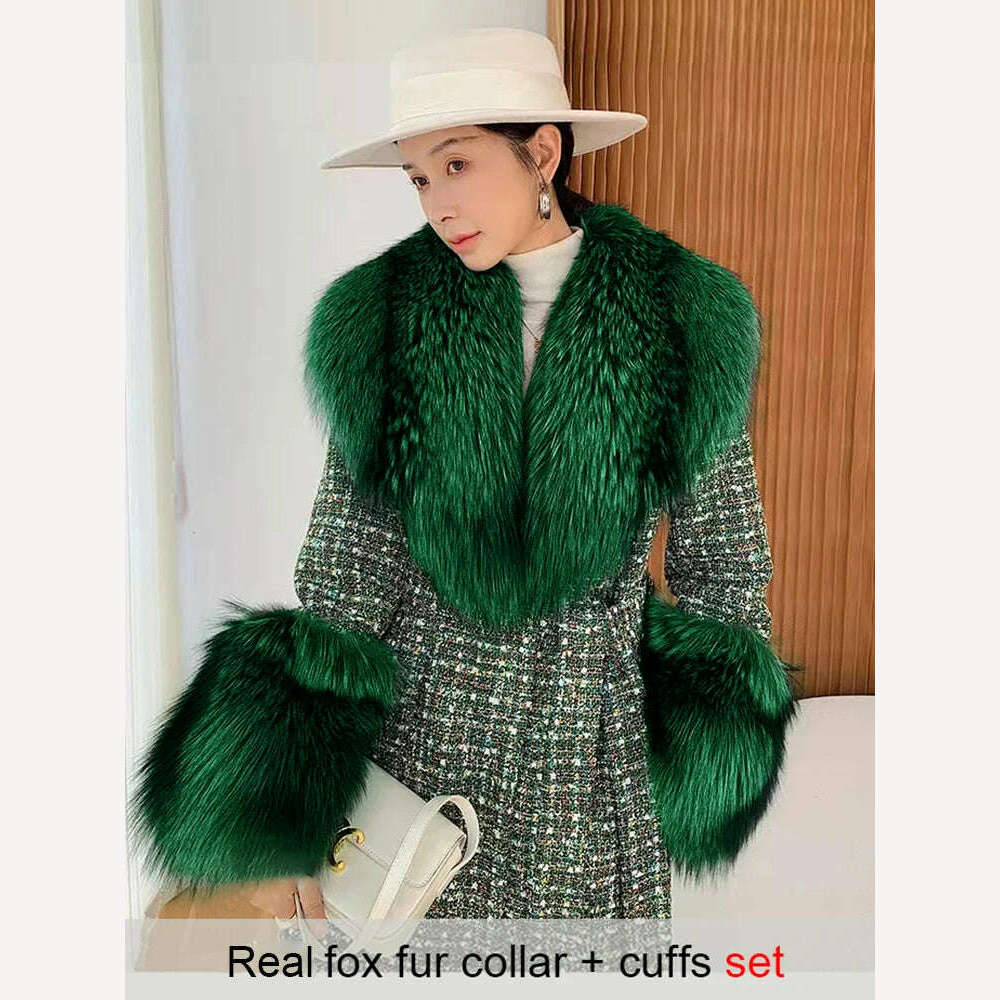 KIMLUD, Large Size Winter Real Fur Collar Cuffs Set Neck Warmer Women Fur Shawl Furry Fluffy Fox Fur Scarf Luxury Scarves Coat Decor, KIMLUD Women's Clothes