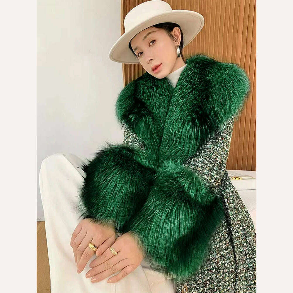 Large Size Winter Real Fur Collar Cuffs Set Neck Warmer Women Fur Shawl Furry Fluffy Fox Fur Scarf Luxury Scarves Coat Decor - KIMLUD