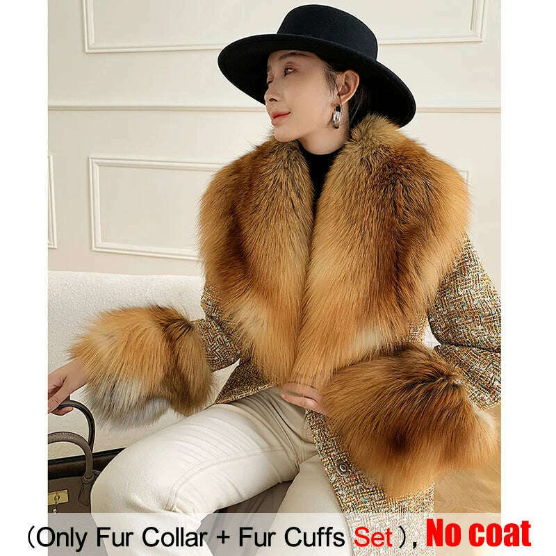 Large Size Winter Real Fur Collar Cuffs Set Neck Warmer Women Fur Shawl Furry Fluffy Fox Fur Scarf Luxury Scarves Coat Decor - KIMLUD