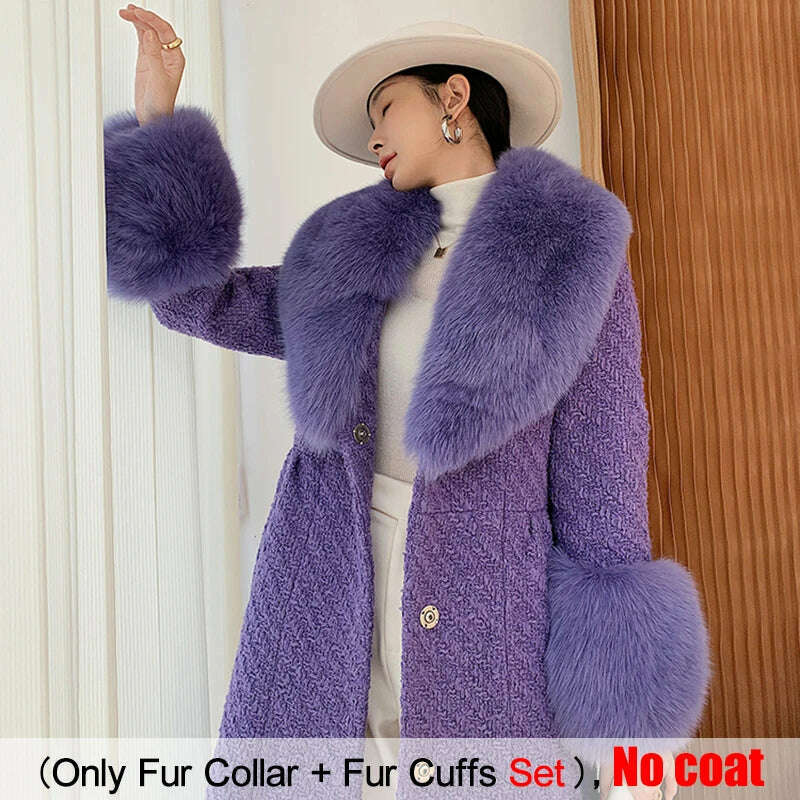 Large Size Winter Real Fur Collar Cuffs Set Neck Warmer Women Fur Shawl Furry Fluffy Fox Fur Scarf Luxury Scarves Coat Decor - KIMLUD