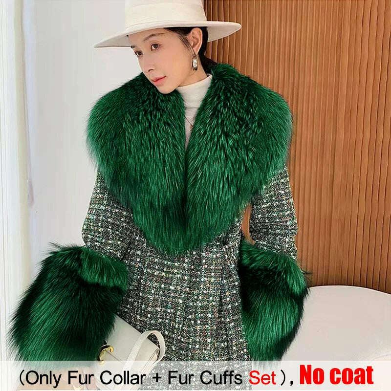 Large Size Winter Real Fur Collar Cuffs Set Neck Warmer Women Fur Shawl Furry Fluffy Fox Fur Scarf Luxury Scarves Coat Decor - KIMLUD