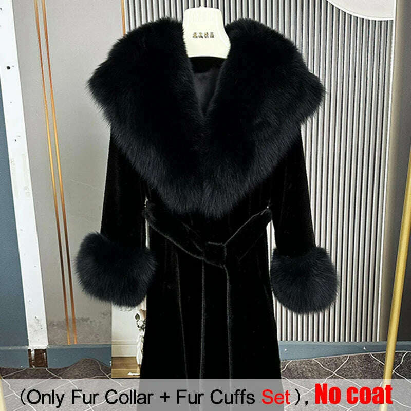 KIMLUD, Large Size Winter Real Fur Collar Cuffs Set Neck Warmer Women Fur Shawl Furry Fluffy Fox Fur Scarf Luxury Scarves Coat Decor, Back / Scarf 90cm Cuff 20cm, KIMLUD Women's Clothes