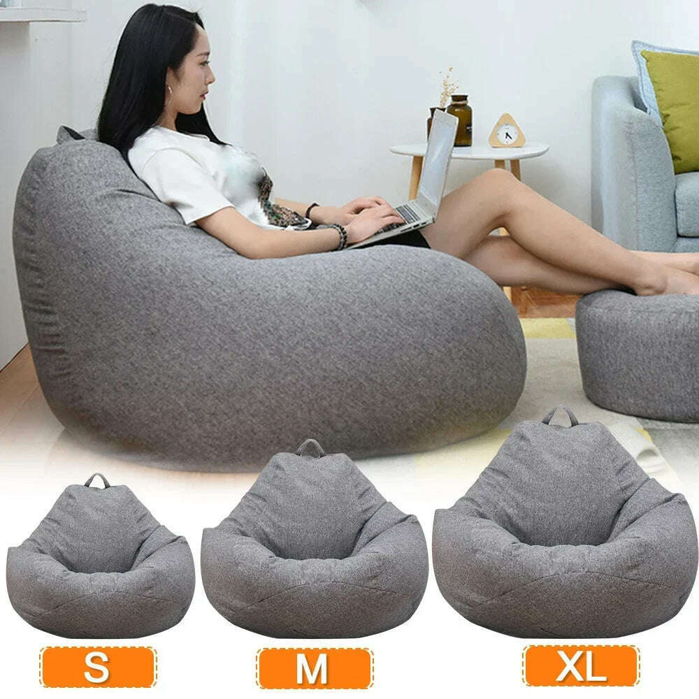 KIMLUD, Large Small Lazy Sofas Cover Chairs Without Filler Linen Cloth Lounger Seat Bean Bag Pouf Puff Couch Tatami Living Room, KIMLUD Womens Clothes