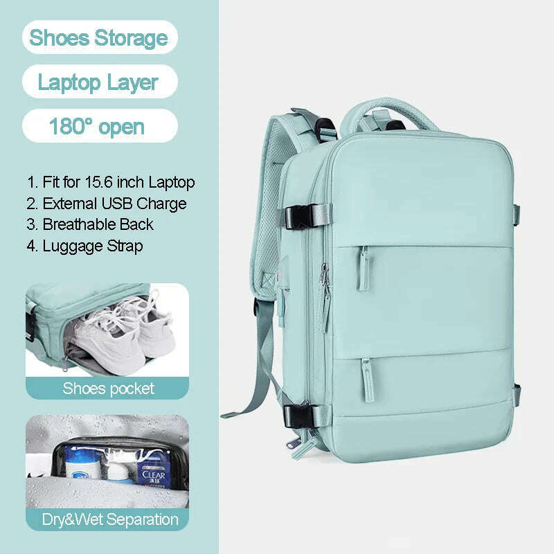 KIMLUD, Large Women Travel Backpack 17 Inch Laptop USB Airplane Business Shoulder Bag Girls Nylon Students Schoolbag Luggage Pack XA370C, Sky blue, KIMLUD Women's Clothes