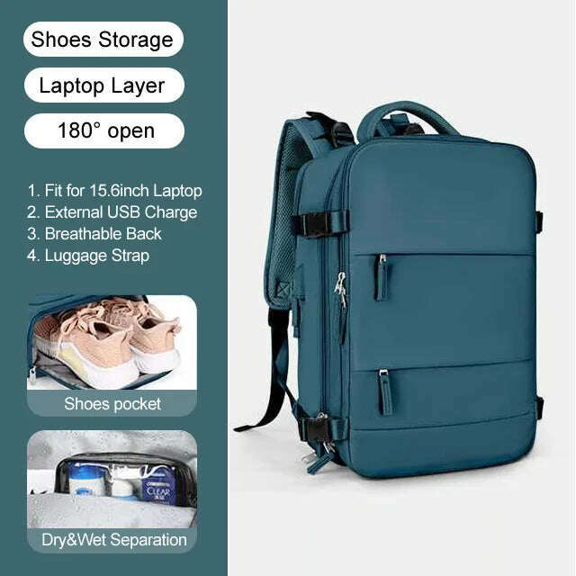 KIMLUD, Large Women Travel Backpack 17 Inch Laptop USB Airplane Business Shoulder Bag Girls Nylon Students Schoolbag Luggage Pack XA370C, Green, KIMLUD Women's Clothes