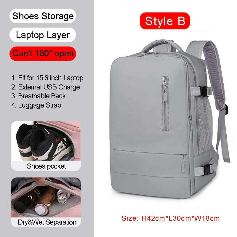 KIMLUD, Large Women Travel Backpack 17 Inch Laptop USB Airplane Business Shoulder Bag Girls Nylon Students Schoolbag Luggage Pack XA370C, StyleB Gray, KIMLUD Women's Clothes