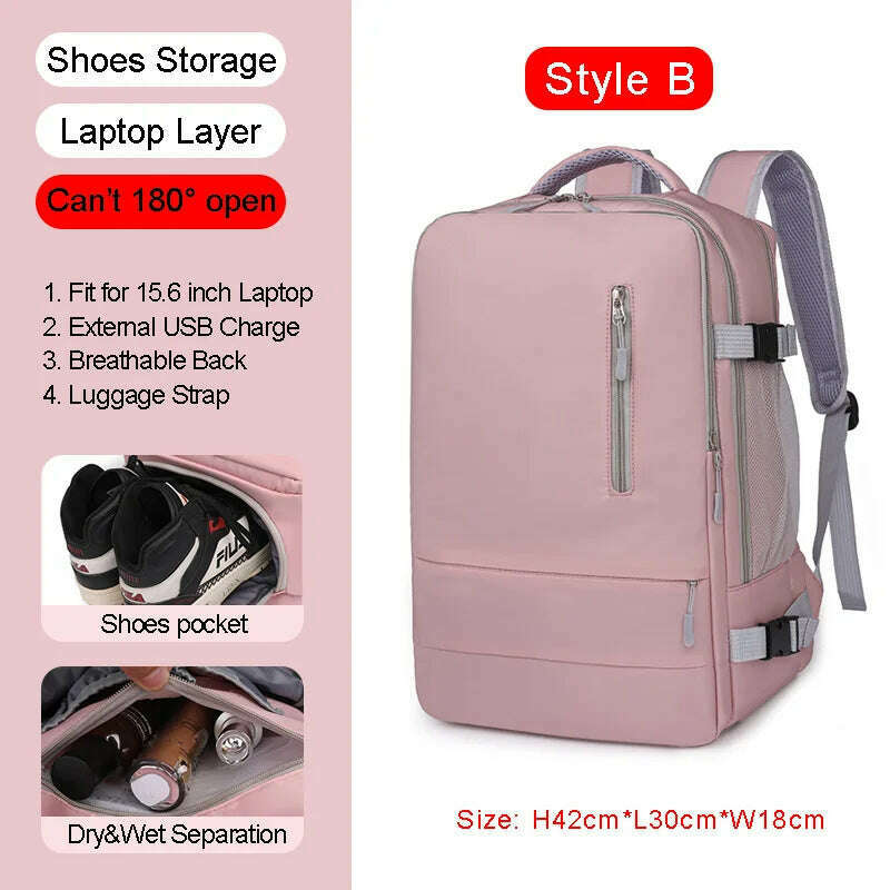 KIMLUD, Large Women Travel Backpack 17 Inch Laptop USB Airplane Business Shoulder Bag Girls Nylon Students Schoolbag Luggage Pack XA370C, StyleB Pink, KIMLUD Women's Clothes