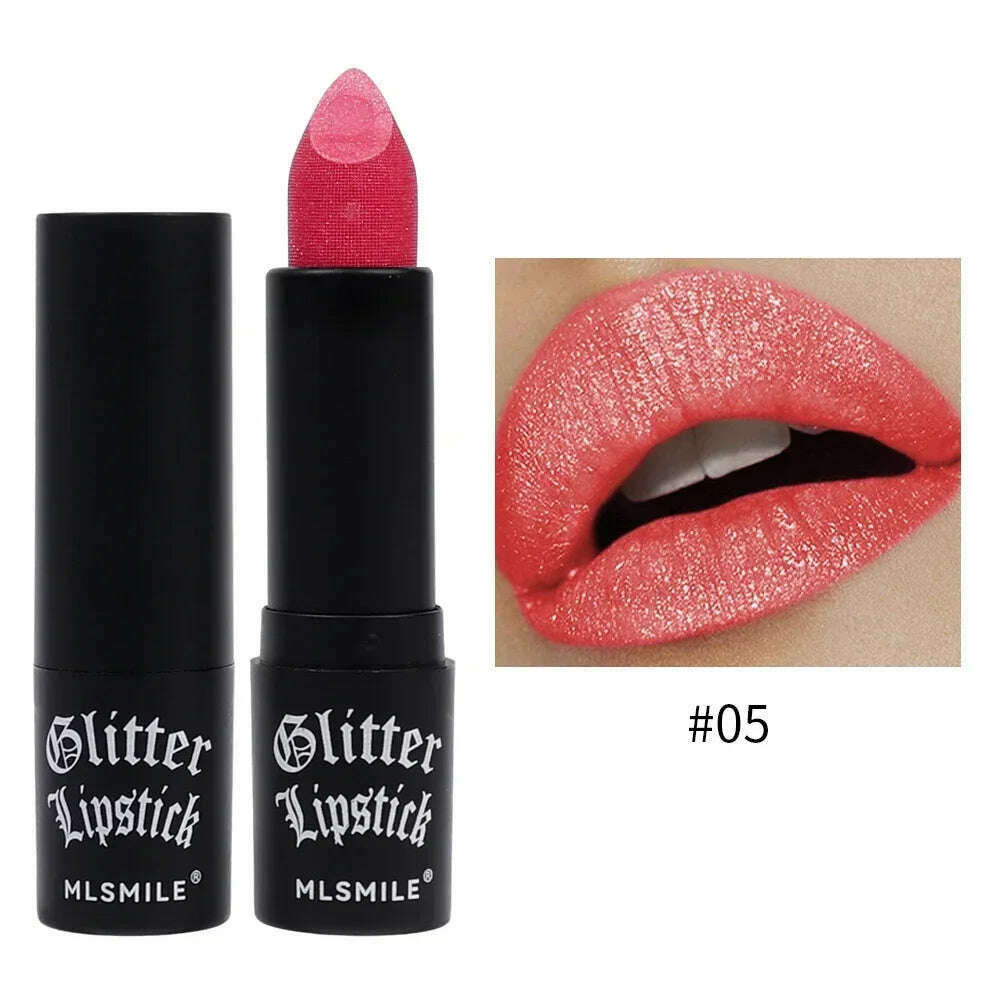 KIMLUD, Lasting Shiny Lipstick Diamond Glitter Waterproof Sexy Red Black Lip Tint Lipsticks Non-stick Cup Pearlescent Makeup Cosmetics, 05, KIMLUD Womens Clothes