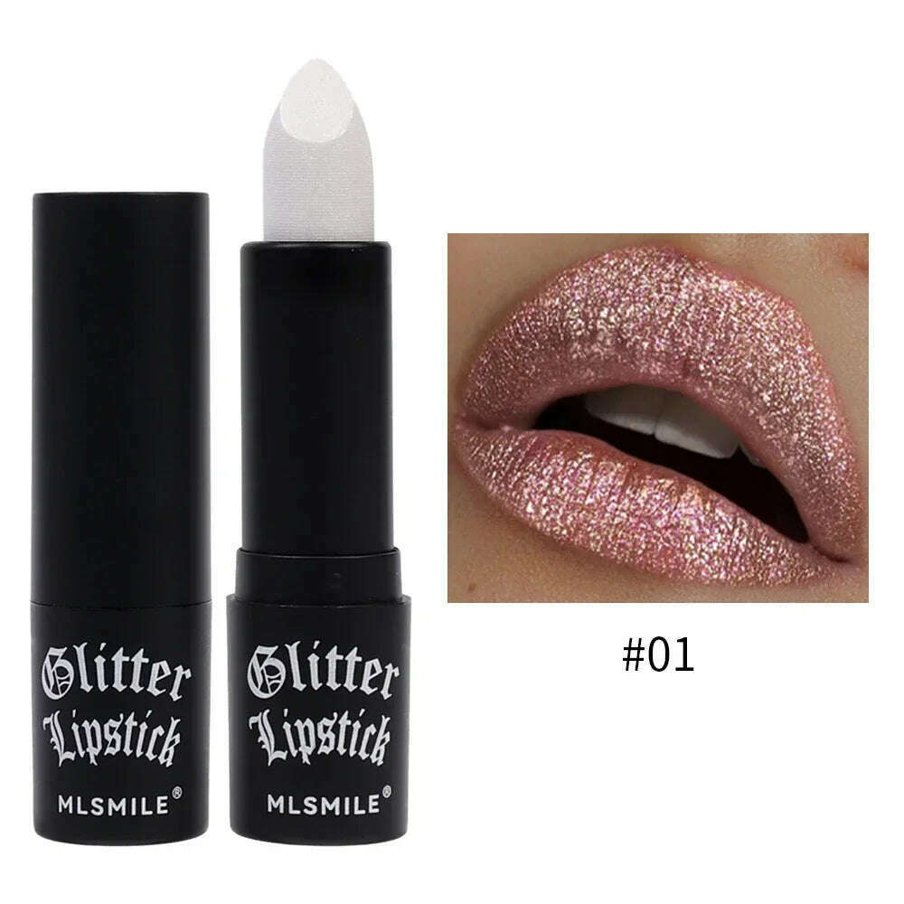 KIMLUD, Lasting Shiny Lipstick Diamond Glitter Waterproof Sexy Red Black Lip Tint Lipsticks Non-stick Cup Pearlescent Makeup Cosmetics, 01, KIMLUD APPAREL - Womens Clothes