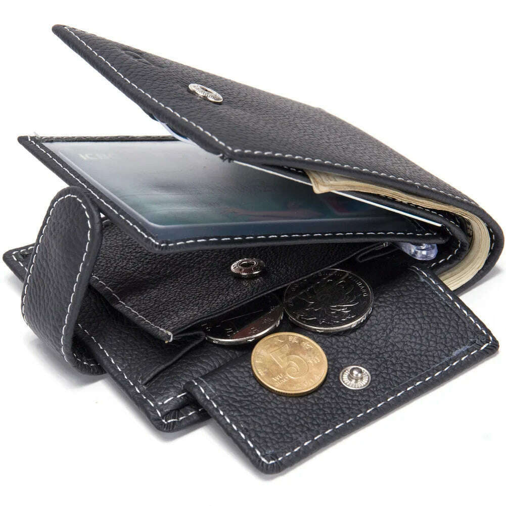KIMLUD, Latest Men Leather Business Wallet Card Holder Slim Purse Money Bag Wallet Genuine Leather Short Wallet Portefeuille Homme, black, KIMLUD Womens Clothes
