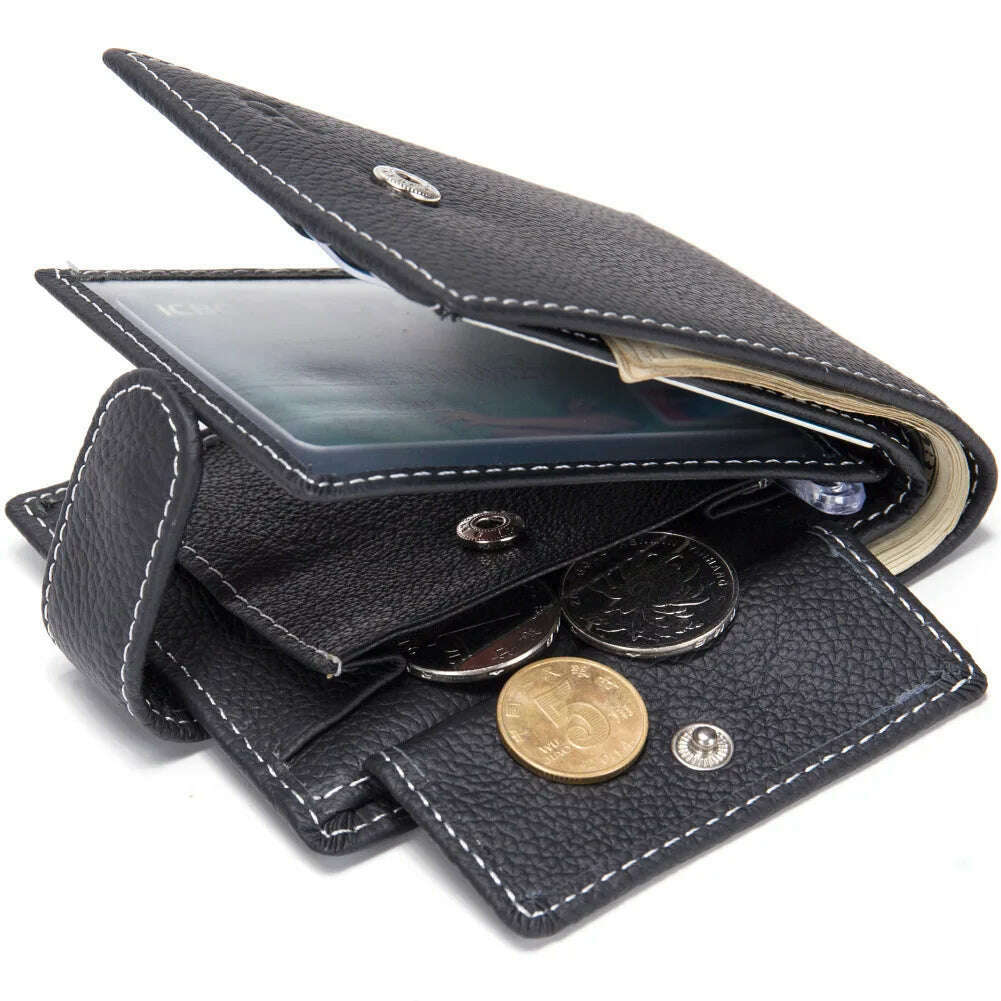 KIMLUD, Latest Men Leather Business Wallet Card Holder Slim Purse Money Bag Wallet Genuine Leather Short Wallet Portefeuille Homme, black, KIMLUD APPAREL - Womens Clothes