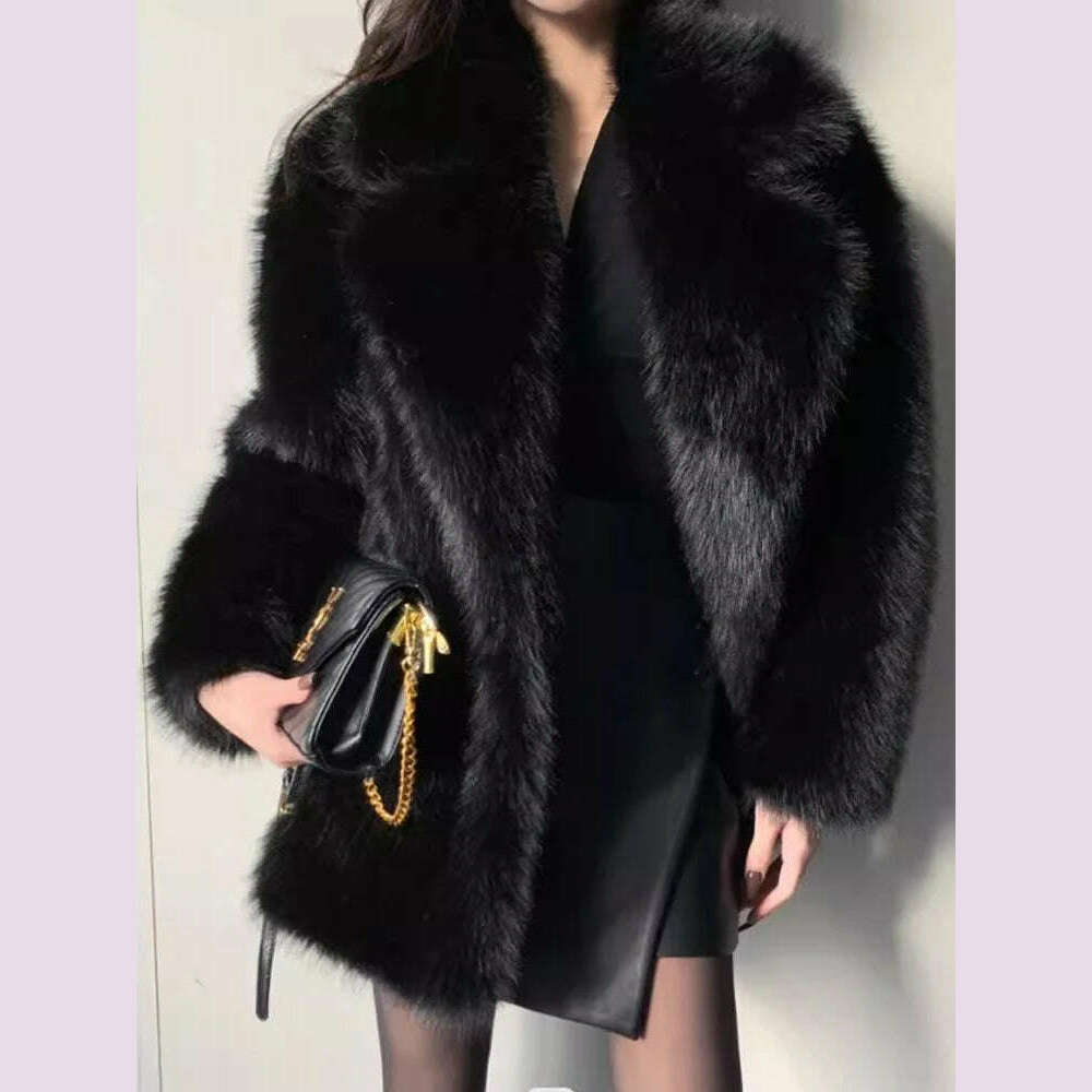 KIMLUD, Lautaro Autumn Winter Oversized Loose Casual Luxury Soft Thick Warm Hairy Faux Fox Fur Coat Women Long Sleeve Fluffy Jacket 2024, KIMLUD Womens Clothes