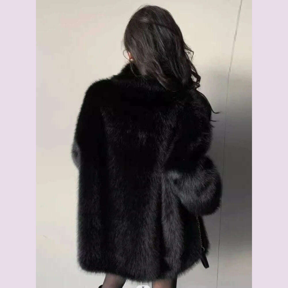 KIMLUD, Lautaro Autumn Winter Oversized Loose Casual Luxury Soft Thick Warm Hairy Faux Fox Fur Coat Women Long Sleeve Fluffy Jacket 2024, KIMLUD Womens Clothes
