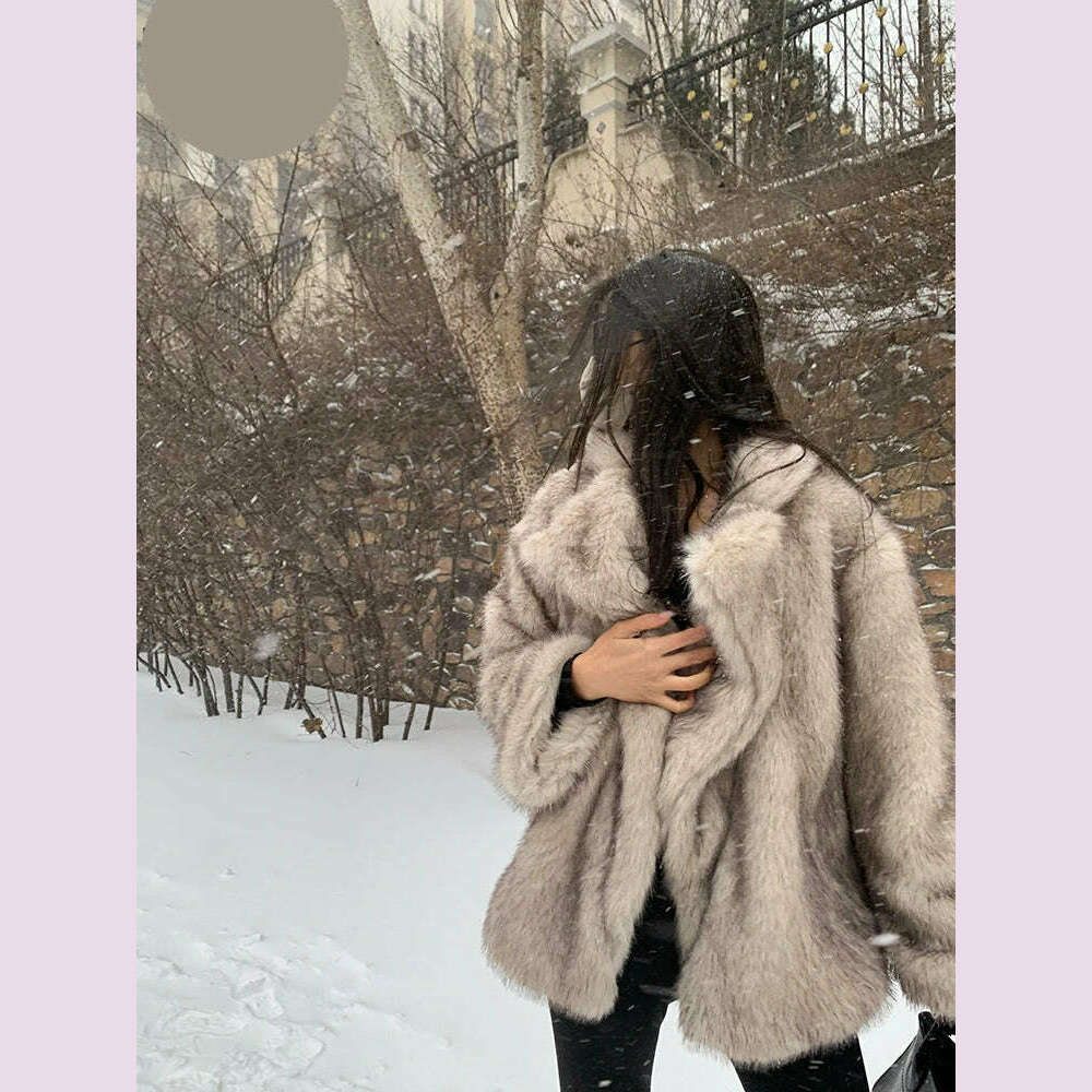 KIMLUD, Lautaro Autumn Winter Oversized Loose Casual Luxury Soft Thick Warm Hairy Faux Fox Fur Coat Women Long Sleeve Fluffy Jacket 2024, KIMLUD Womens Clothes