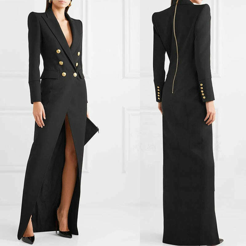 Lautaro Spring Autumn Extra Long Black Floor Length Trench Coat for Women Slim Fit Double Breasted Luxury Elegant Fashion 2022 - KIMLUD