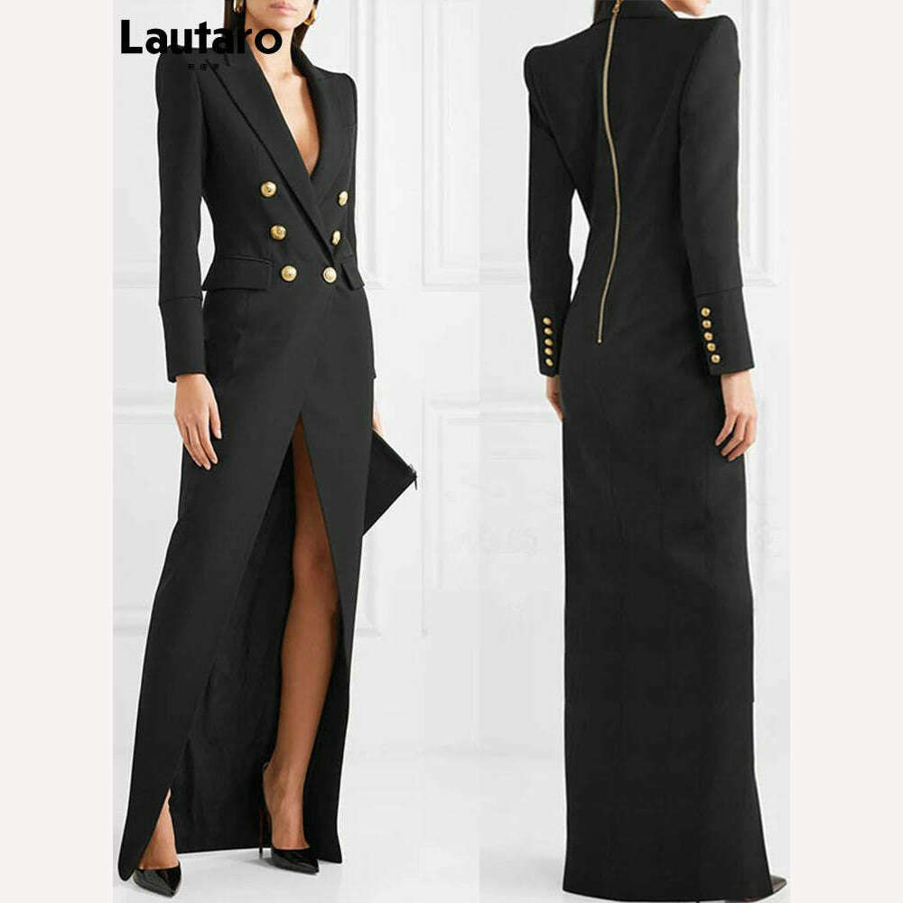 KIMLUD, Lautaro Spring Autumn Extra Long Black Floor Length Trench Coat for Women Slim Fit Double Breasted Luxury Elegant Fashion 2022, KIMLUD Womens Clothes