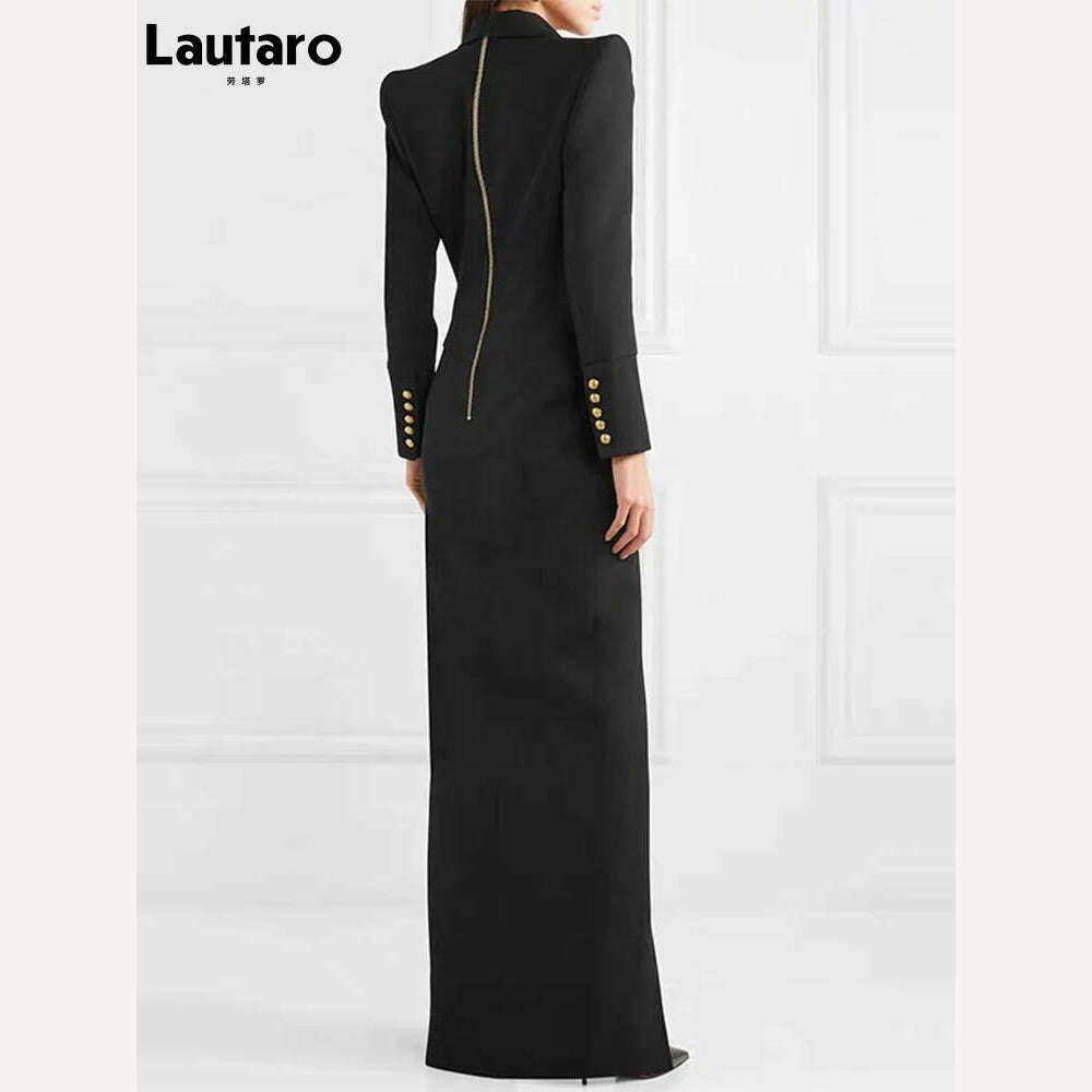 KIMLUD, Lautaro Spring Autumn Extra Long Black Floor Length Trench Coat for Women Slim Fit Double Breasted Luxury Elegant Fashion 2022, KIMLUD Womens Clothes