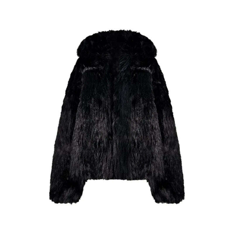 KIMLUD, Lautaro Winter Cool Oversized Casual Soft Thick Warm Black Hariy Shaggy Faux Fur Coat Women Turn-down Collar Fluffy Jacket 2023, Black / S, KIMLUD Womens Clothes