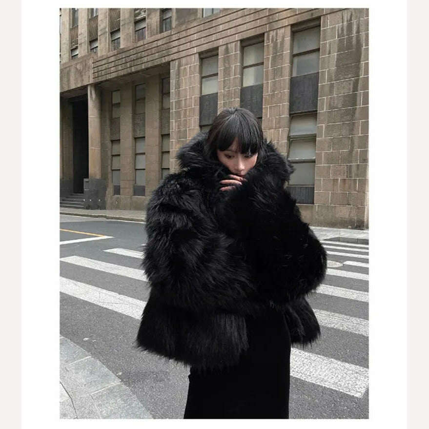 KIMLUD, Lautaro Winter Cool Oversized Casual Soft Thick Warm Black Hariy Shaggy Faux Fur Coat Women Turn-down Collar Fluffy Jacket 2023, KIMLUD Womens Clothes