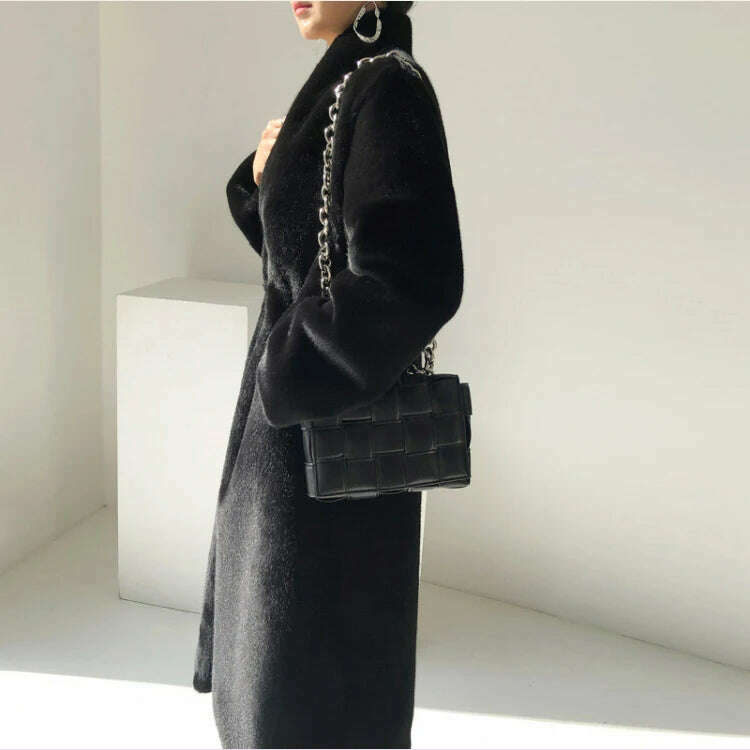 KIMLUD, Lautaro Winter Long Black Luxury Elegant Stylish Thick Warm Fluffy Hairy Soft Faux Mink Fur Coat Women Stand Collar Sashes 2023, KIMLUD Womens Clothes
