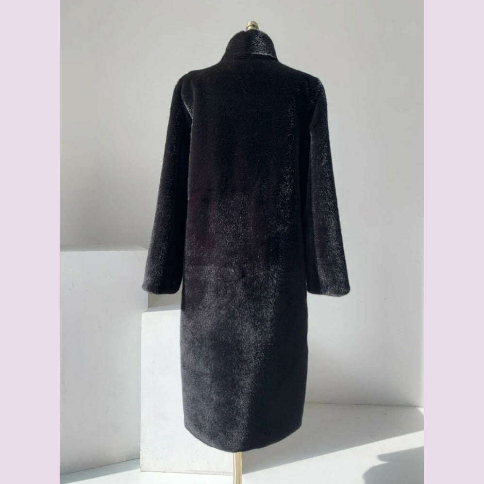 KIMLUD, Lautaro Winter Long Black Luxury Elegant Stylish Thick Warm Fluffy Hairy Soft Faux Mink Fur Coat Women Stand Collar Sashes 2023, KIMLUD Womens Clothes