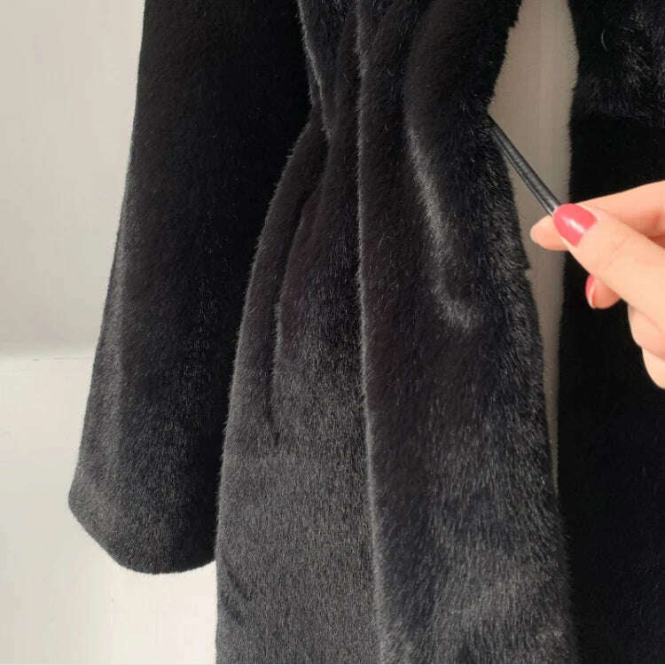 KIMLUD, Lautaro Winter Long Black Luxury Elegant Stylish Thick Warm Fluffy Hairy Soft Faux Mink Fur Coat Women Stand Collar Sashes 2023, KIMLUD Womens Clothes