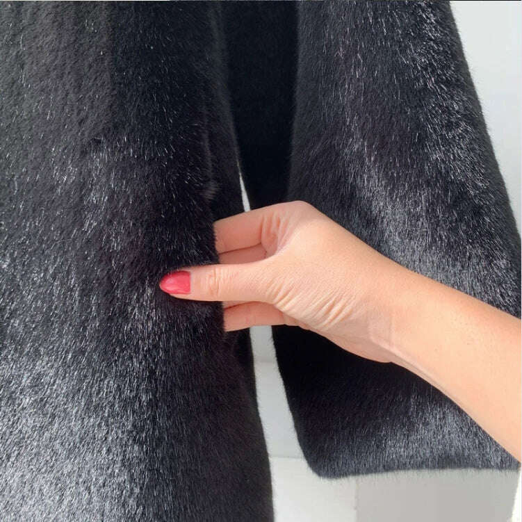 KIMLUD, Lautaro Winter Long Black Luxury Elegant Stylish Thick Warm Fluffy Hairy Soft Faux Mink Fur Coat Women Stand Collar Sashes 2023, KIMLUD Womens Clothes