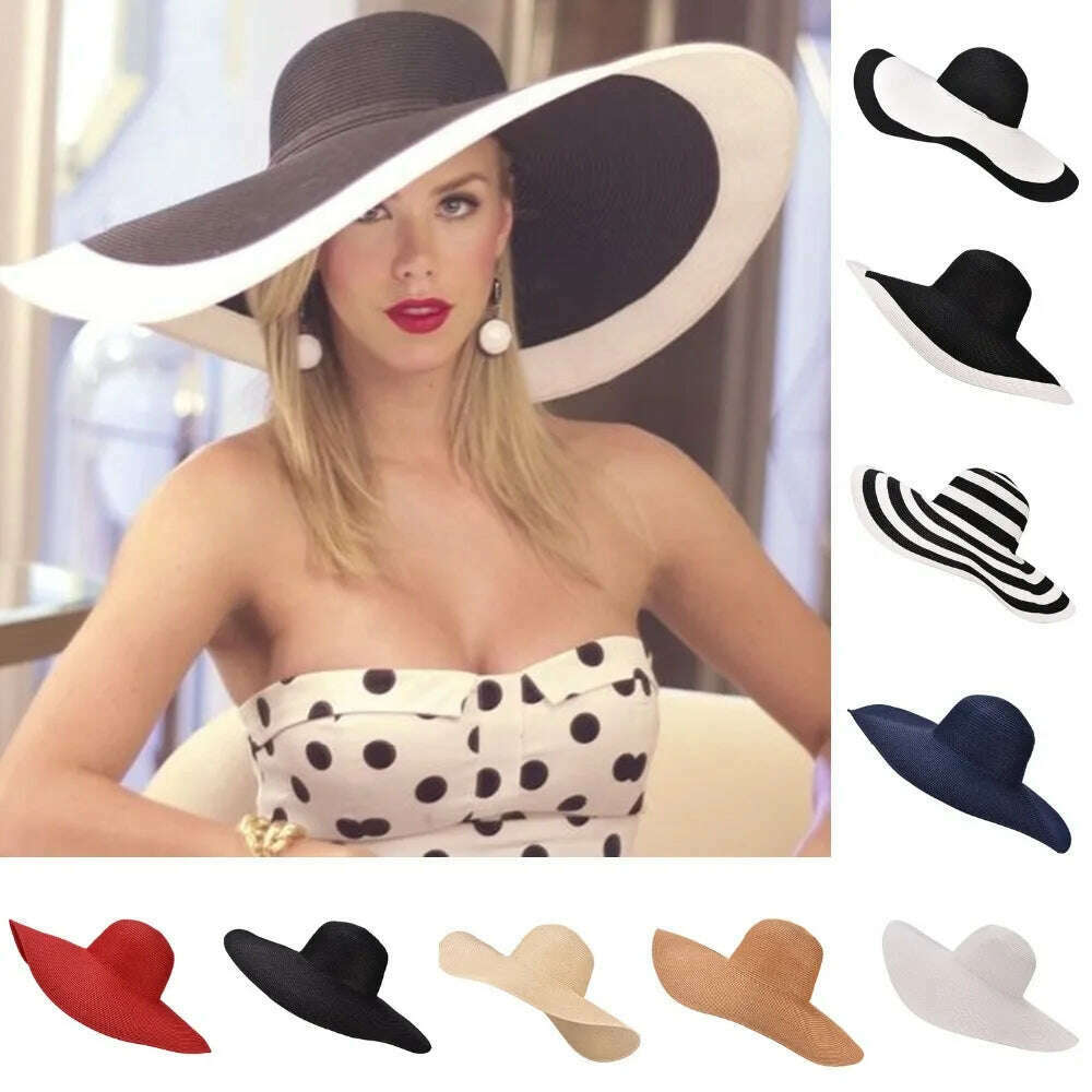 KIMLUD, Lawliet 7.1''/18cm Foldable Oversized Huge Wide Brim Sun Beach Straw Hats Wedding Womens Floppy Party Dressy A330, KIMLUD Womens Clothes