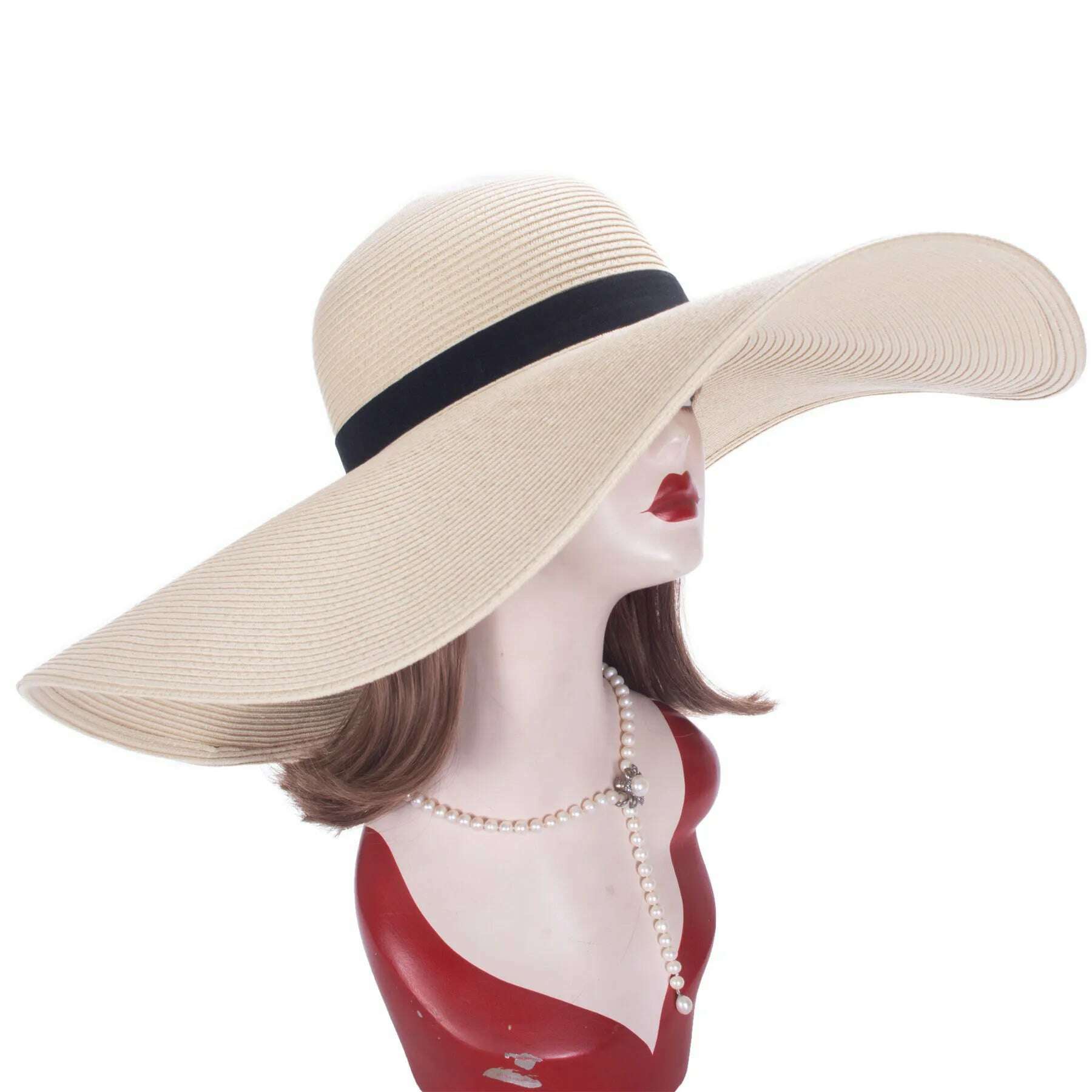 Lawliet 7.1''/18cm Foldable Oversized Huge Wide Brim Sun Beach Straw Hats Wedding Womens Floppy Party Dressy A330 - KIMLUD