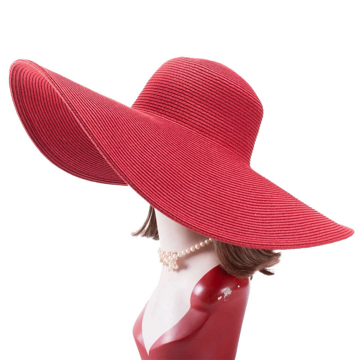 KIMLUD, Lawliet 7.1''/18cm Foldable Oversized Huge Wide Brim Sun Beach Straw Hats Wedding Womens Floppy Party Dressy A330, Red / CHINA, KIMLUD Womens Clothes