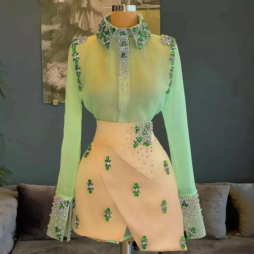 Laxsesu Haute Cocktail Party Gowns Long Sleeves Fashion Rhinestones Evening Dress Short Prom 2022 - KIMLUD
