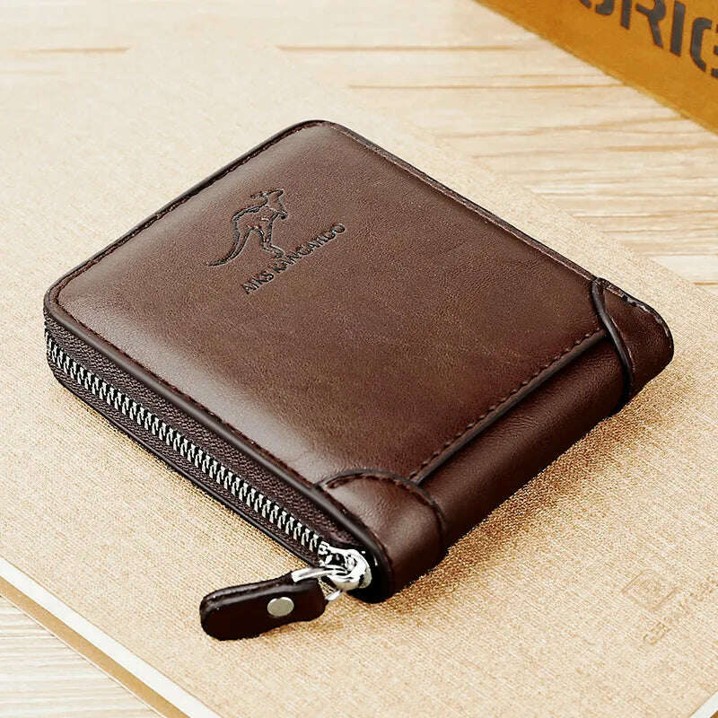 KIMLUD, Leather Men’s Wallet Luxury Mens	Purse Male Zipper Card Holders with Coin Pocket Rfid Wallets Gifts for Men Money Bag, KIMLUD Women's Clothes