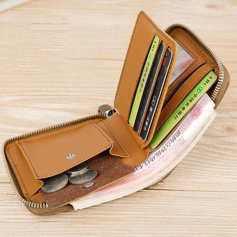 KIMLUD, Leather Men’s Wallet Luxury Mens	Purse Male Zipper Card Holders with Coin Pocket Rfid Wallets Gifts for Men Money Bag, KIMLUD Women's Clothes