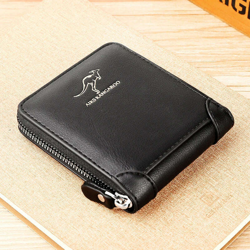 KIMLUD, Leather Men’s Wallet Luxury Mens	Purse Male Zipper Card Holders with Coin Pocket Rfid Wallets Gifts for Men Money Bag, black, KIMLUD Women's Clothes
