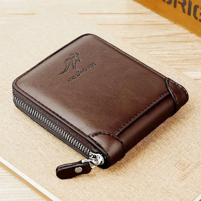 KIMLUD, Leather Men’s Wallet Luxury Mens	Purse Male Zipper Card Holders with Coin Pocket Rfid Wallets Gifts for Men Money Bag, Brown, KIMLUD Women's Clothes