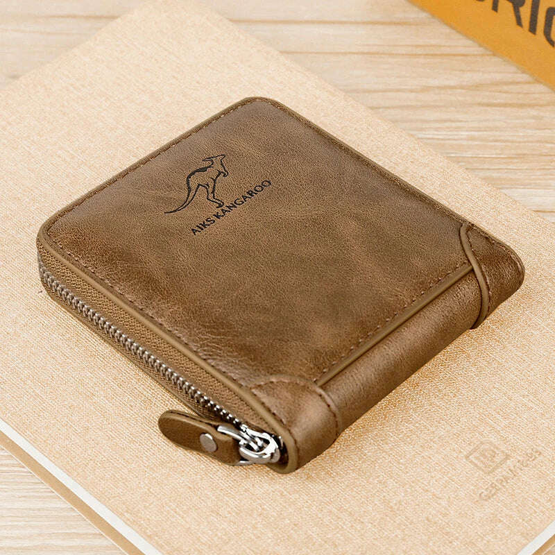 KIMLUD, Leather Men’s Wallet Luxury Mens	Purse Male Zipper Card Holders with Coin Pocket Rfid Wallets Gifts for Men Money Bag, Khaki, KIMLUD Women's Clothes