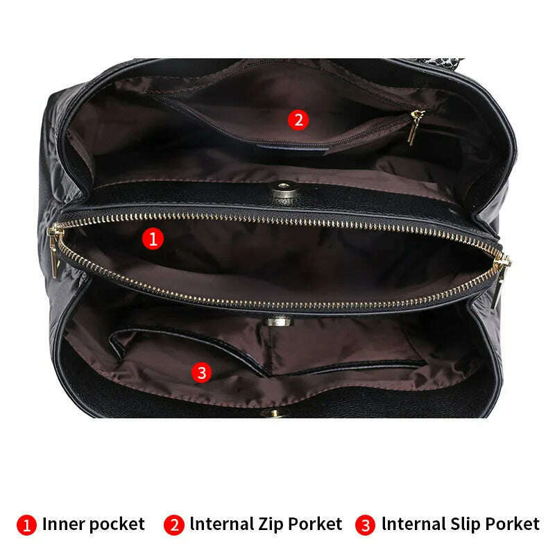 Leather women's bag embossed hand bag large capacity top cowhide one-shoulder cross-body bag - KIMLUD
