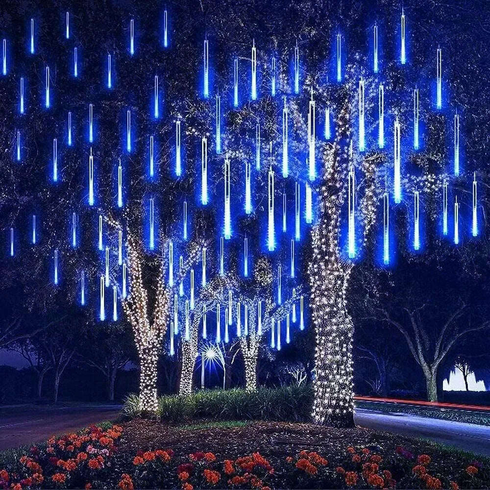 LED Meteor Shower Rain Lights Waterproof Falling Raindrop Fairy String Light for Christmas Holiday Party Patio Decor 50CM 30CM - KIMLUD