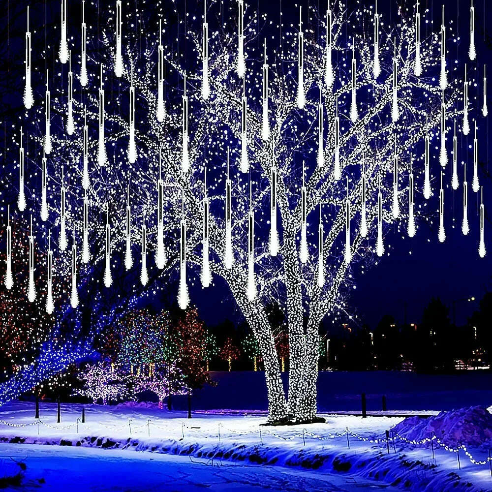 LED Meteor Shower Rain Lights Waterproof Falling Raindrop Fairy String Light for Christmas Holiday Party Patio Decor 50CM 30CM - KIMLUD