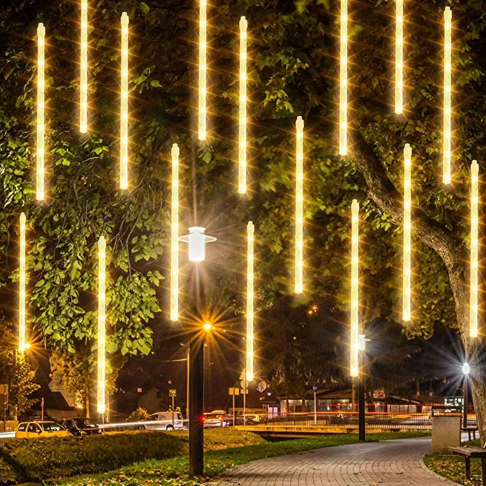 LED Meteor Shower Rain Lights Waterproof Falling Raindrop Fairy String Light for Christmas Holiday Party Patio Decor 50CM 30CM - KIMLUD