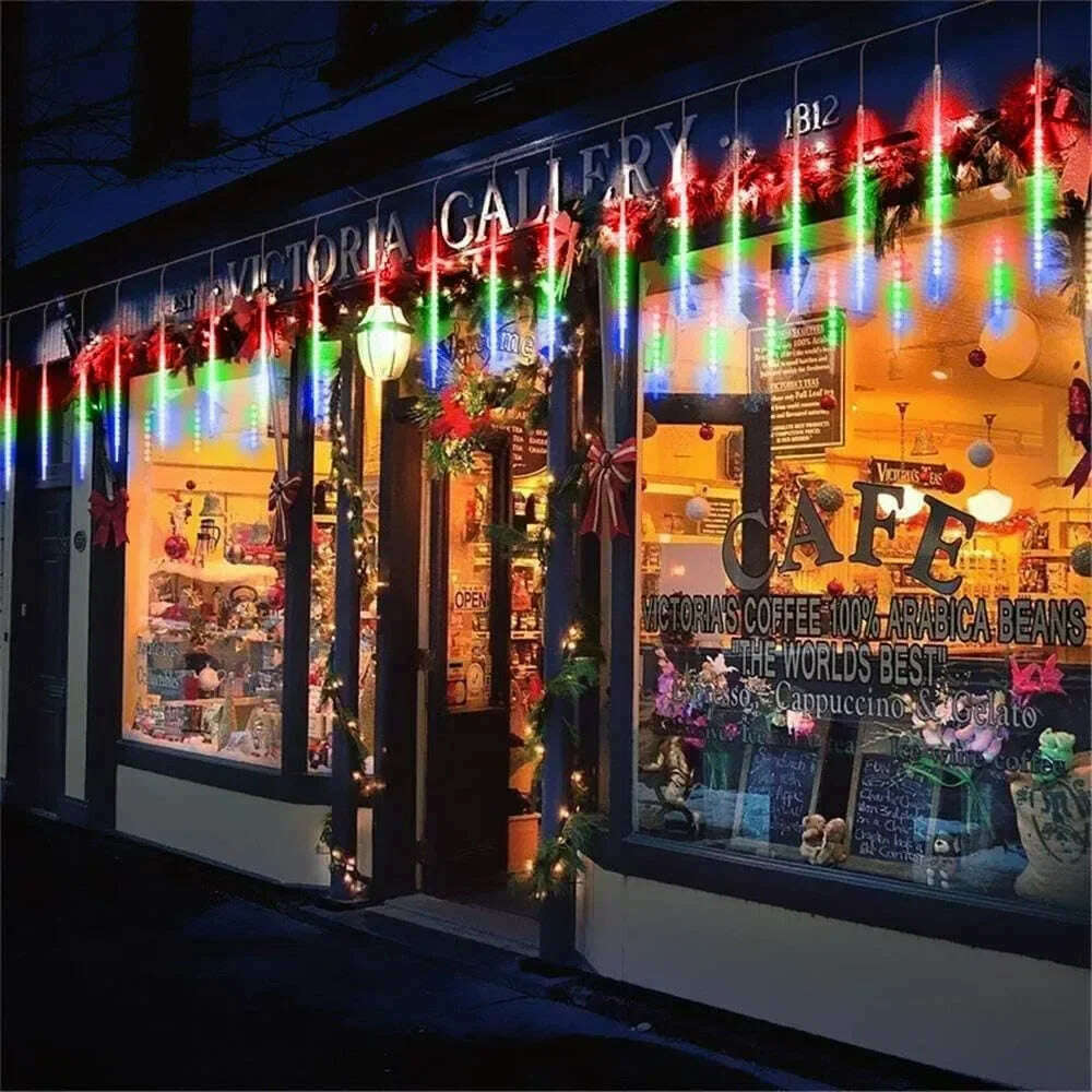 LED Meteor Shower Rain Lights Waterproof Falling Raindrop Fairy String Light for Christmas Holiday Party Patio Decor 50CM 30CM - KIMLUD