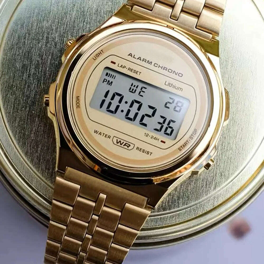 KIMLUD, LED Steel Belt Rose Gold Silver Watches Men Women Electronic Digital Display Retro Style Clock Relogio Masculin Reloj Homb, KIMLUD Womens Clothes