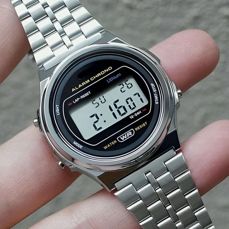 KIMLUD, LED Steel Belt Rose Gold Silver Watches Men Women Electronic Digital Display Retro Style Clock Relogio Masculin Reloj Homb, KIMLUD Womens Clothes