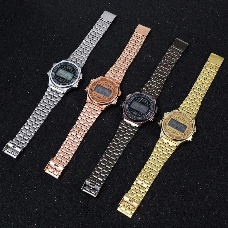 KIMLUD, LED Steel Belt Rose Gold Silver Watches Men Women Electronic Digital Display Retro Style Clock Relogio Masculin Reloj Homb, KIMLUD Womens Clothes