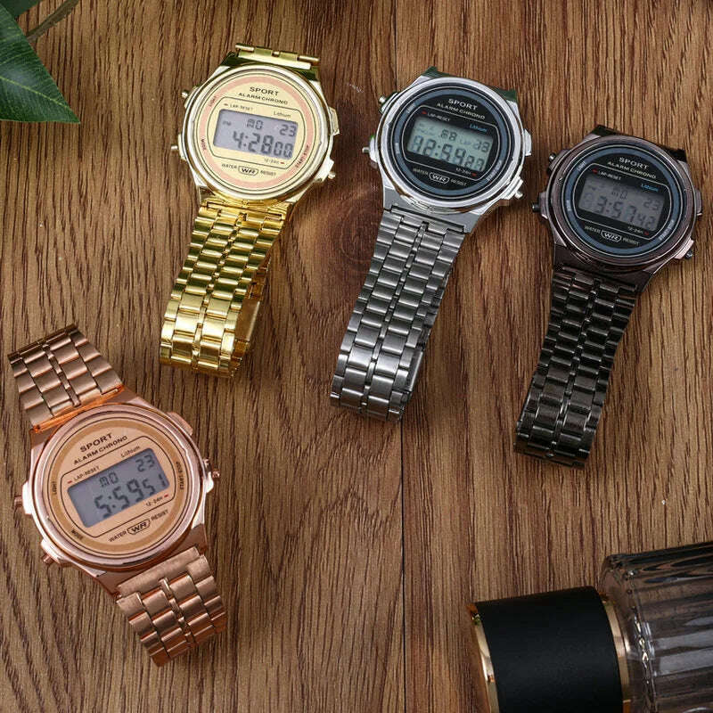 LED Steel Belt Rose Gold Silver Watches Men Women Electronic Digital Display Retro Style Clock Relogio Masculin Reloj Homb - KIMLUD